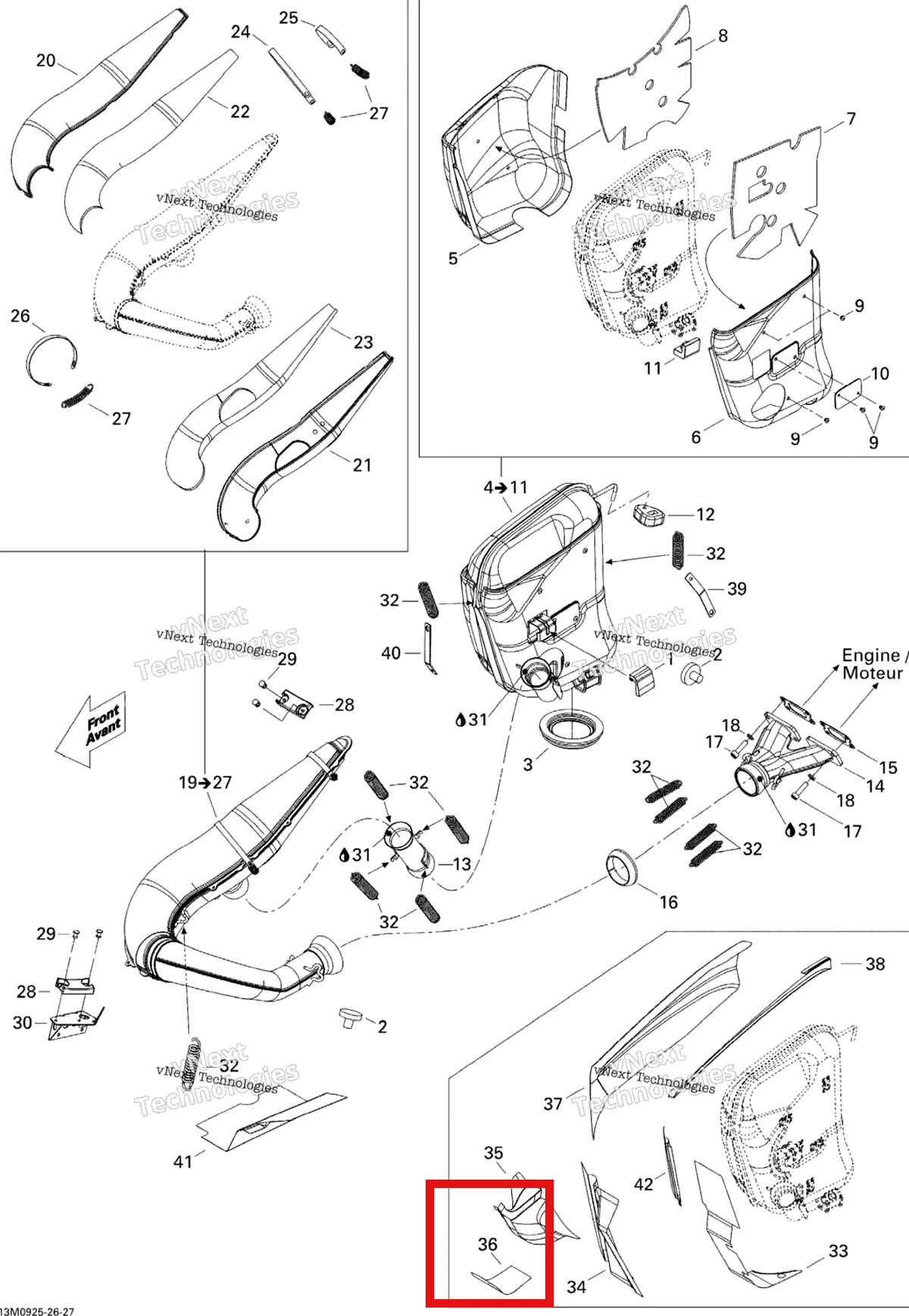Деталь 514053914 (Светоотражающие Лист) на схеме узла 2009 Ski-Doo Skandic Tundra LT 550F Exhaust System