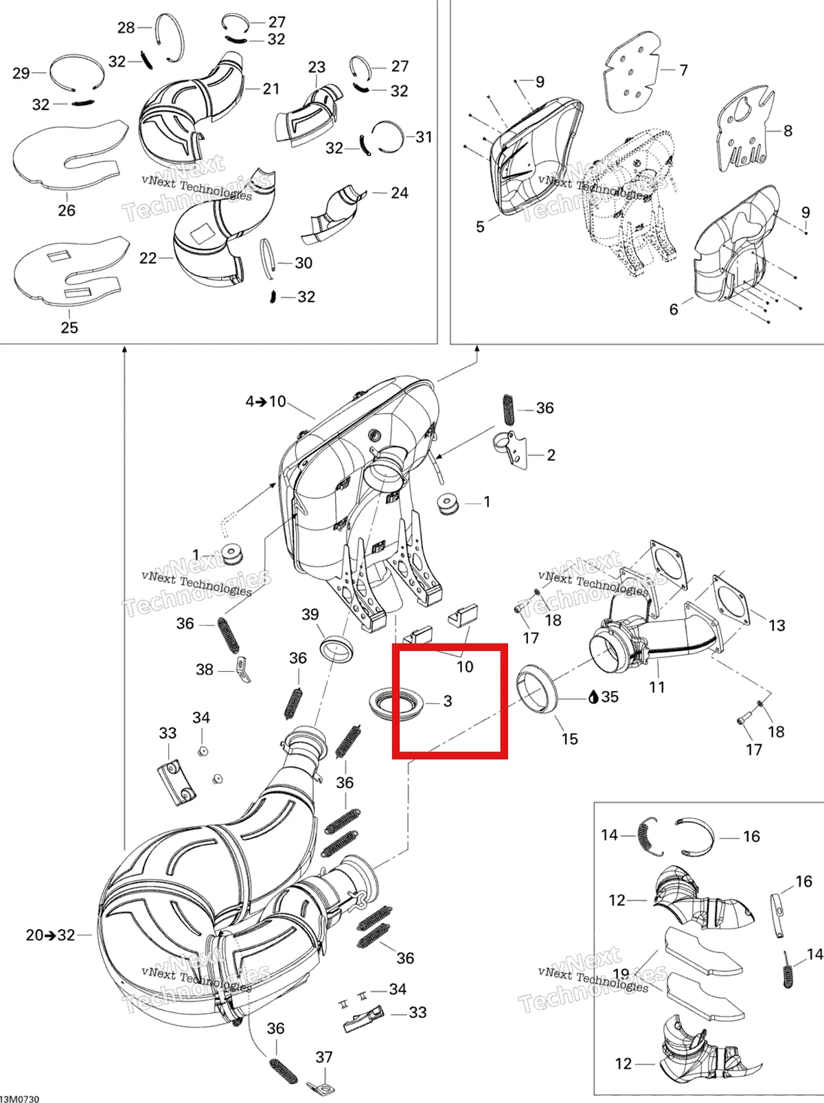 Деталь 514053935 на схеме узла 2007 Ski-Doo MACH Z Adrenaline Exhaust System