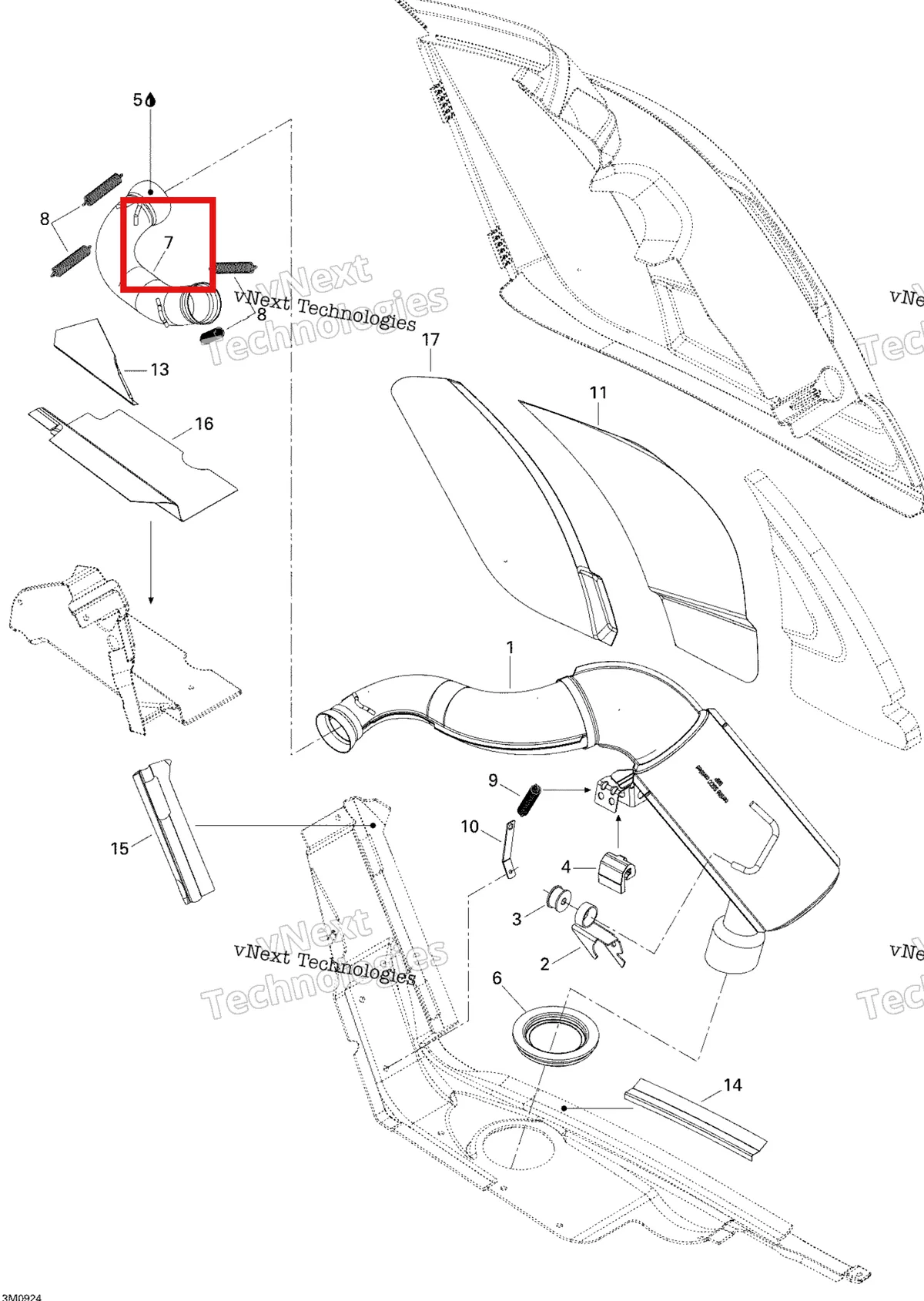 Деталь 514053938 (Выхлоп Локоть) на схеме узла 2009 Ski-Doo Skandic Tundra Exhaust System