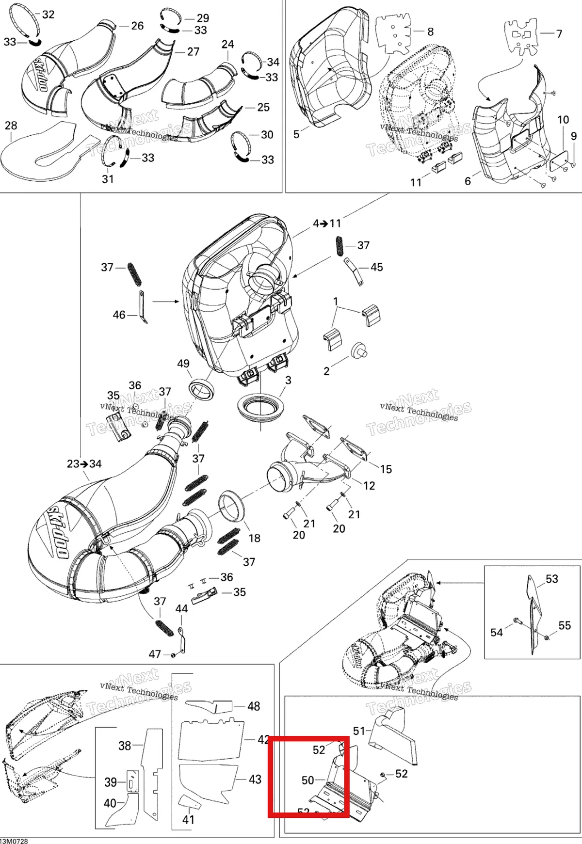 Деталь 514053956 на схеме узла 2007 Ski-Doo Summit X Exhaust System