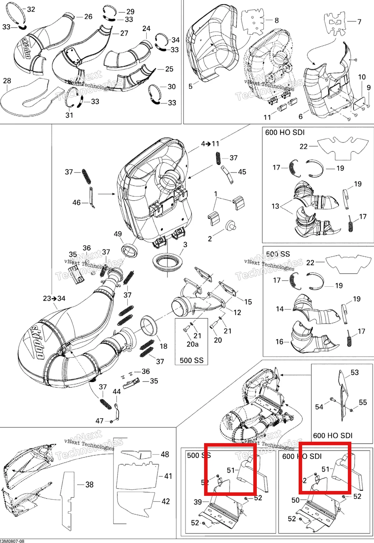 Деталь 514053967 на схеме узла 2008 Ski-Doo GTX LTD 600 HO SDI Exhaust System