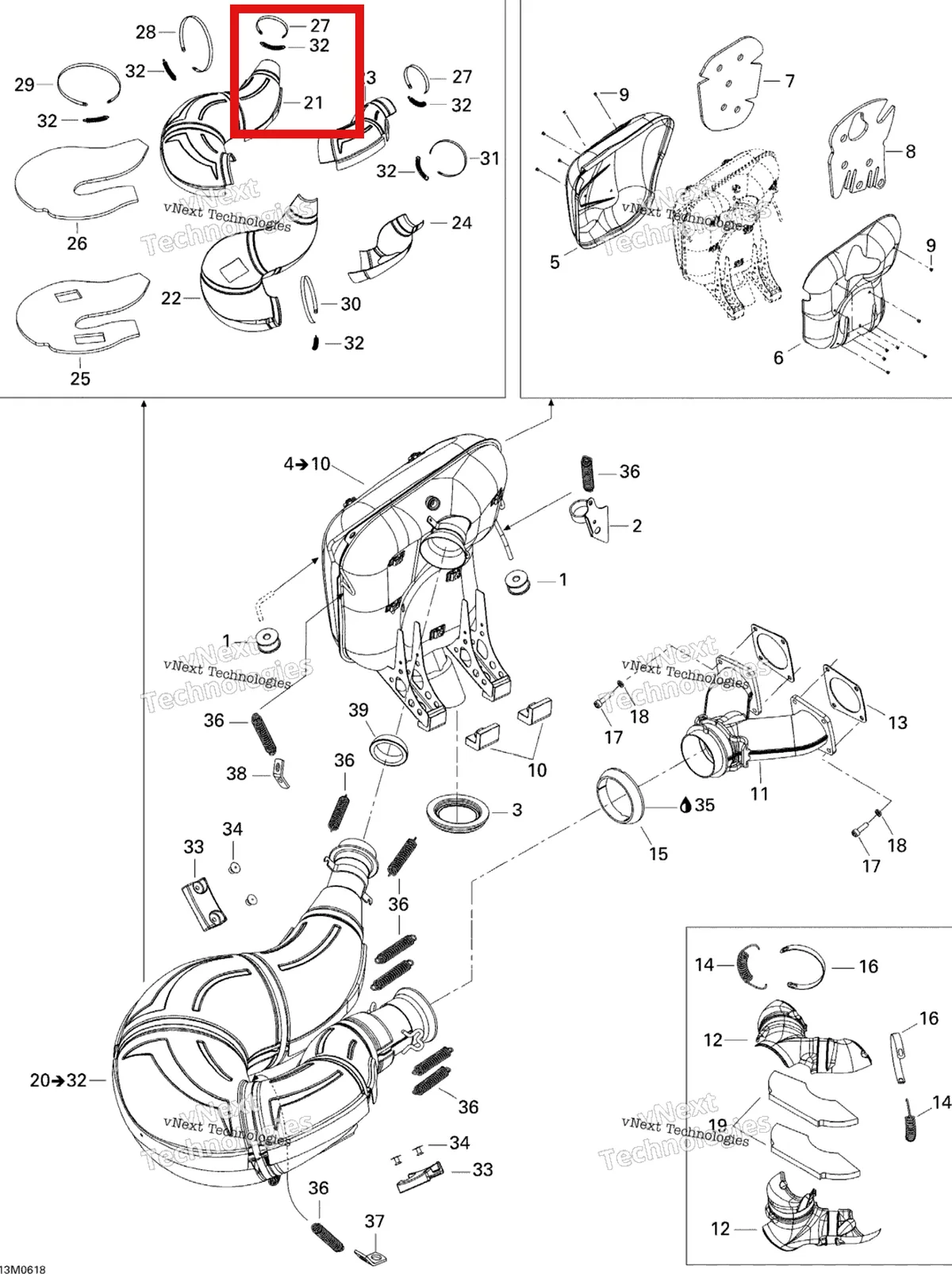 Деталь 514053975 на схеме узла 2007 Ski-Doo MX Z 1000 SDI Renegade RT Exhaust System