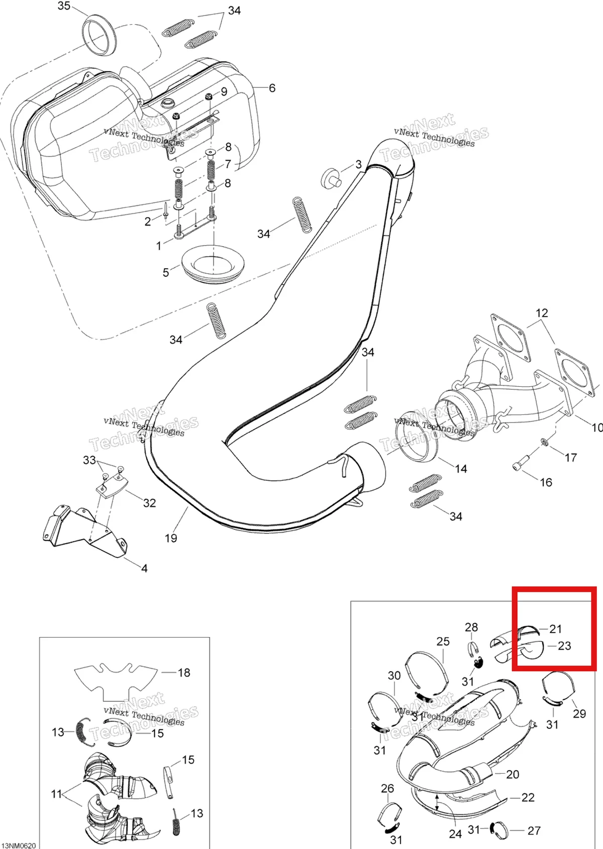 Деталь 514054008 (Деталь Upper Rear Half Enveloppe) на схеме узла 2006 Ski-Doo Expedition 600 H.O. SDI Exhaust System