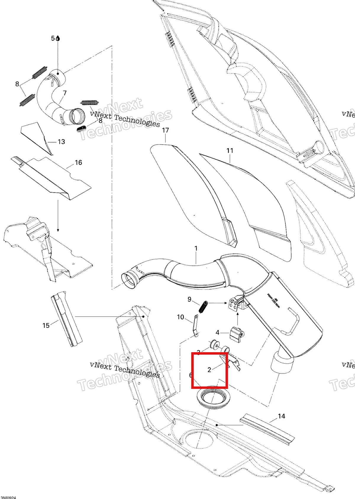 Деталь 514054021 (Деталь Exhaust Support) на схеме узла 2009 Ski-Doo Skandic Tundra Exhaust System