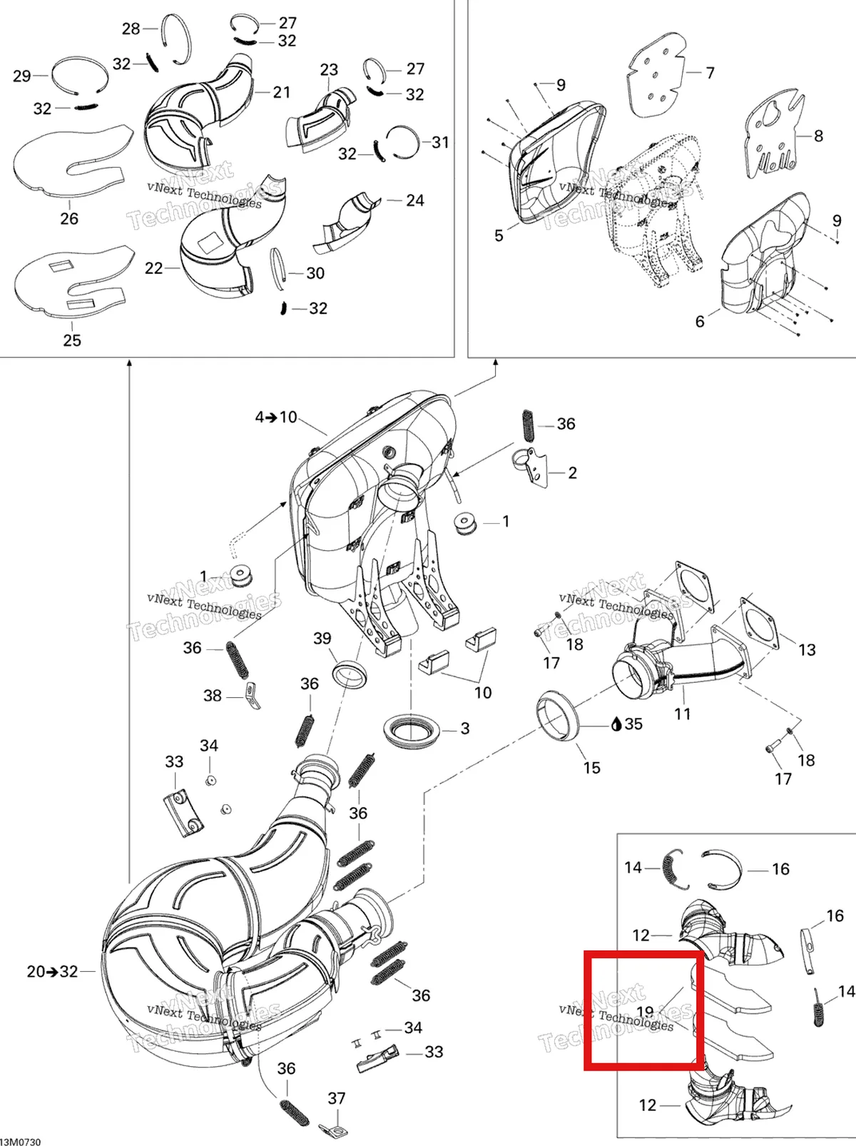 Деталь 514054034 на схеме узла 2007 Ski-Doo MACH Z Adrenaline Exhaust System