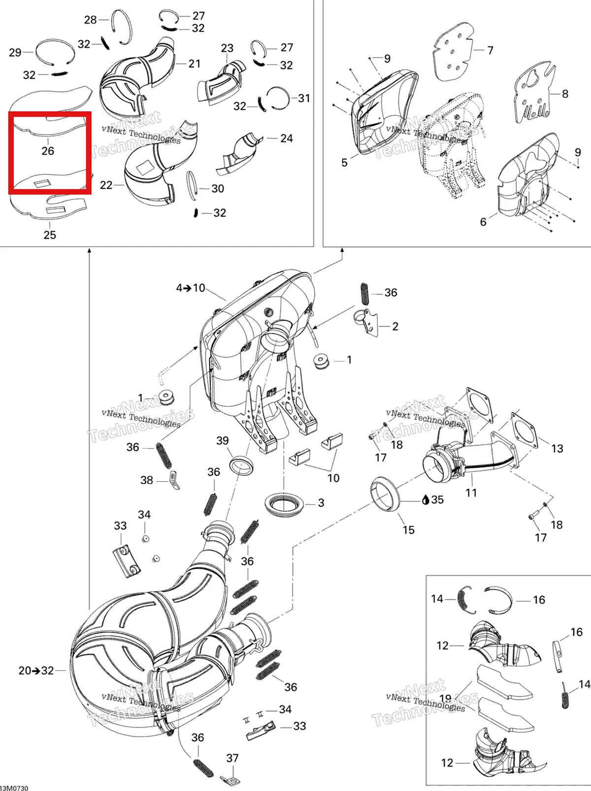 Деталь 514054035 на схеме узла 2007 Ski-Doo MACH Z Adrenaline Exhaust System