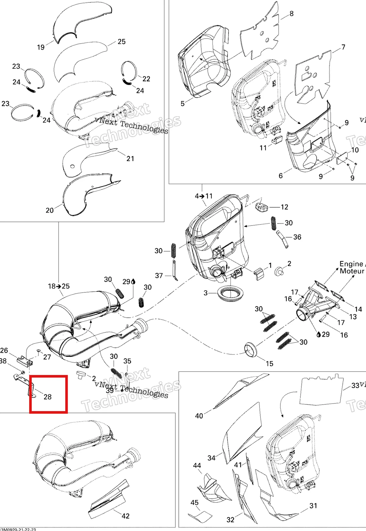Деталь 514054039 (Задняя Верхняя Половина) на схеме узла 2009 Ski-Doo GSX Fan Exhaust System