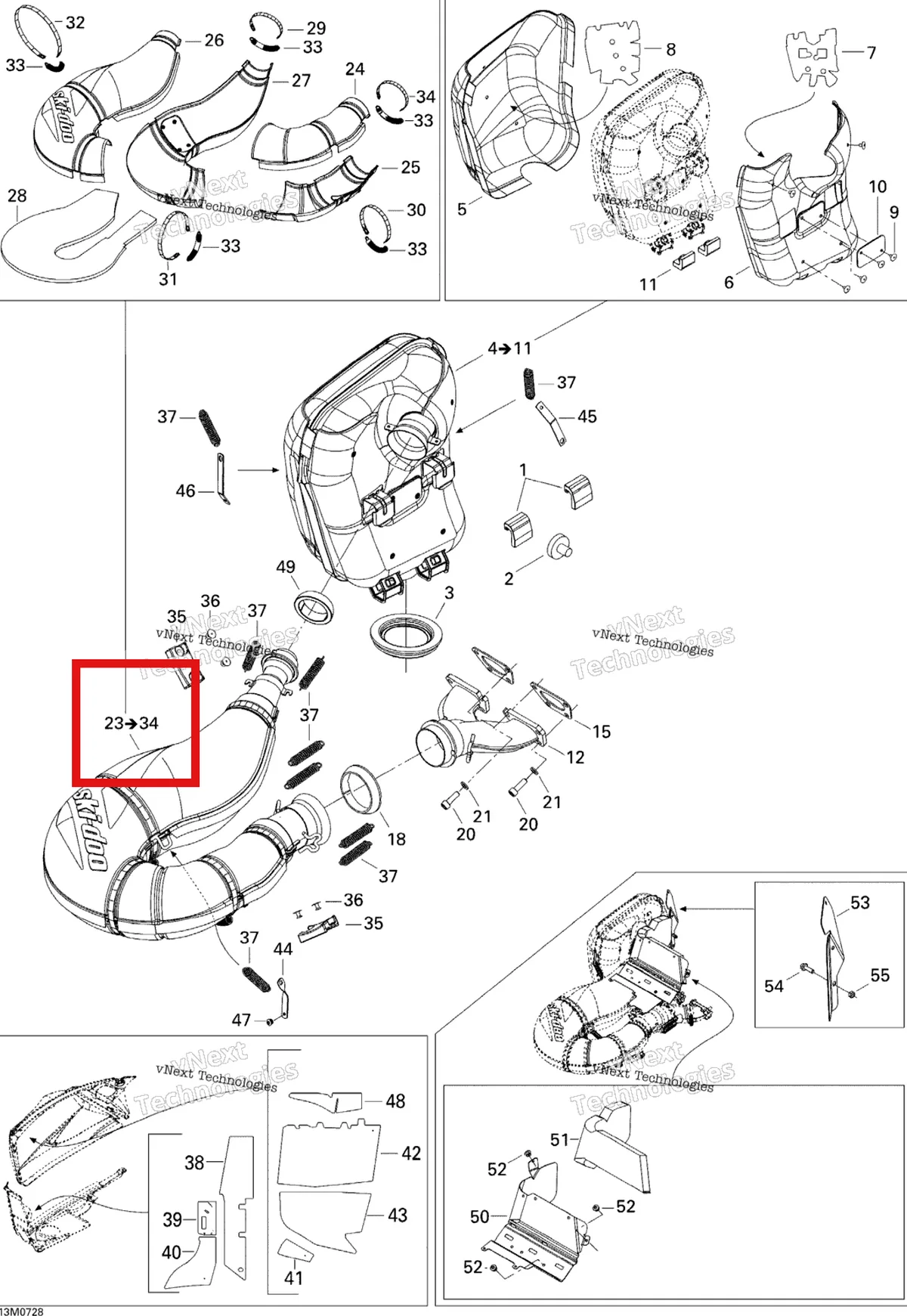 Деталь 514054054 на схеме узла 2007 Ski-Doo Summit X Exhaust System