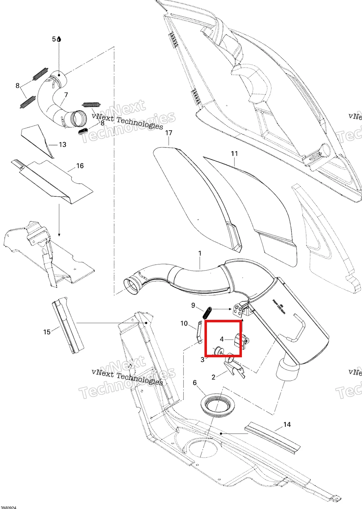 Деталь 514054057 (Верхний Стопор) на схеме узла 2009 Ski-Doo Skandic Tundra Exhaust System