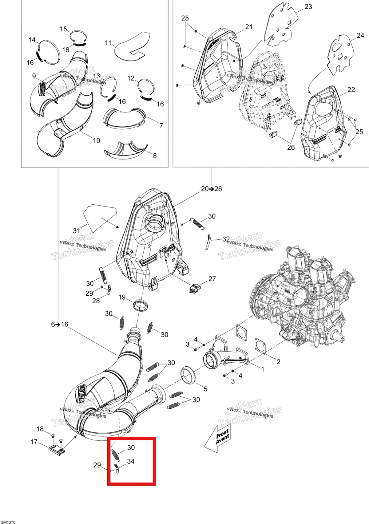 Деталь 514054087 (Кронштейн) на схеме узла 2013 Ski-Doo EXPEDITION LE 600HOE, REV XU Exhaust System