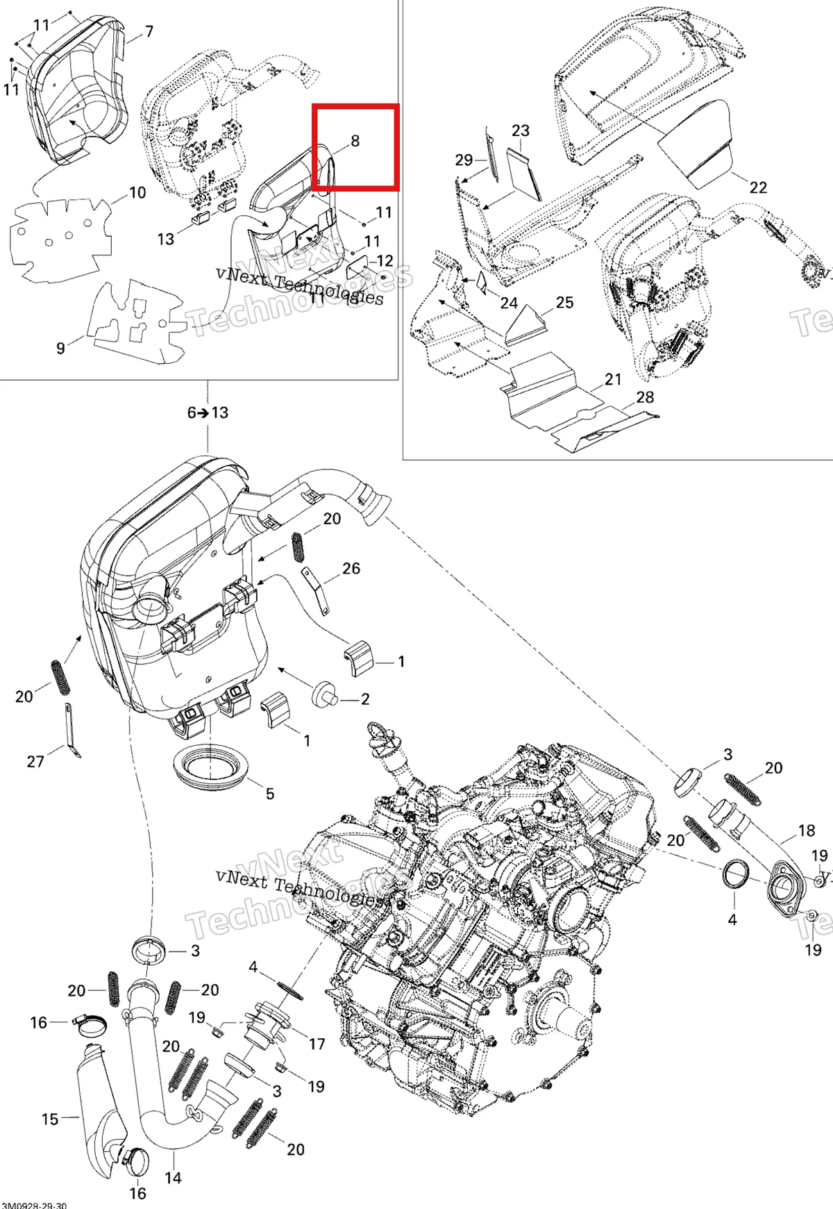 Деталь 514054096 (Тепловой Щит) на схеме узла 2009 Ski-Doo Legend Touring Exhaust System