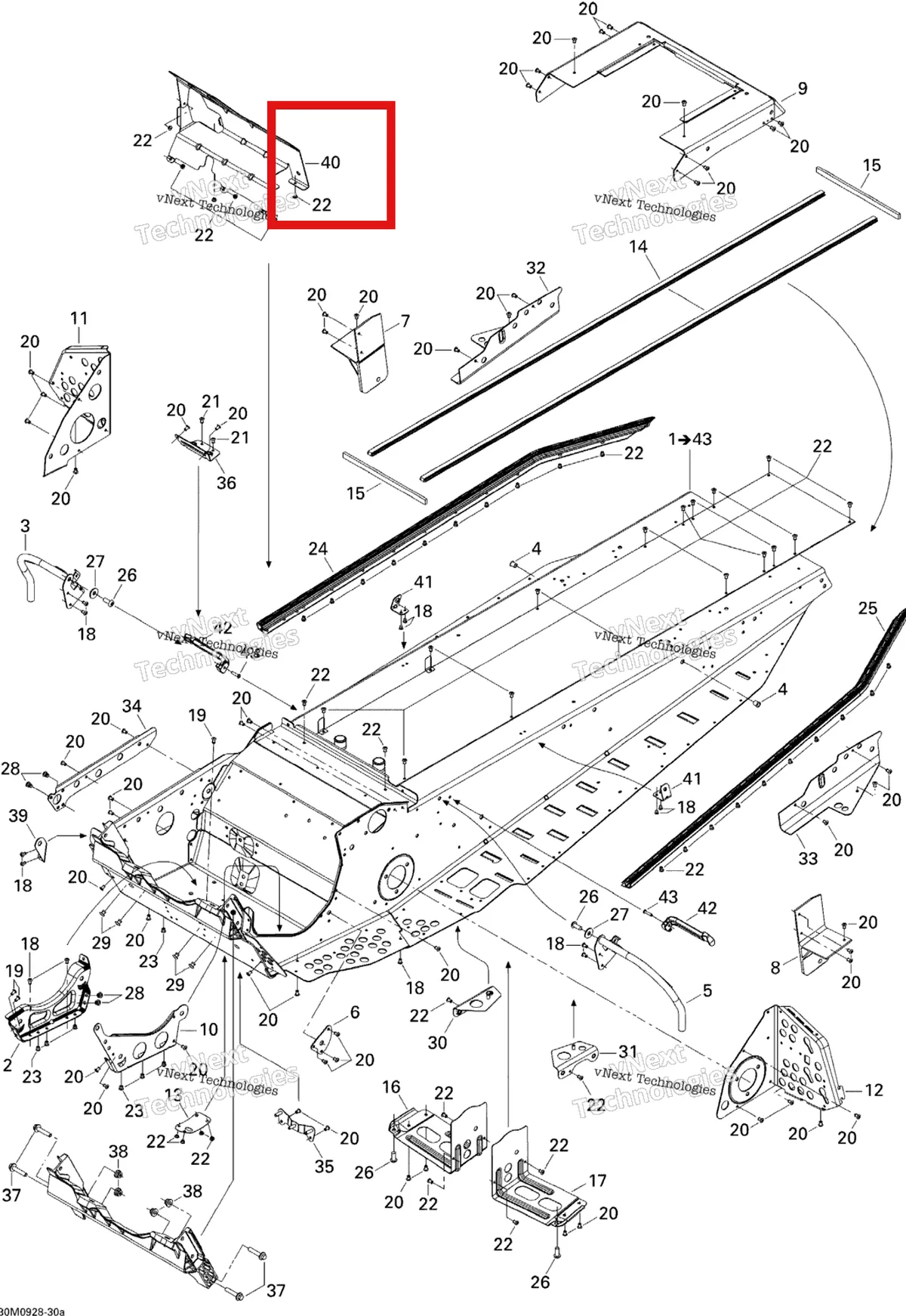 Деталь 514054097 (Тепловой Щит) на схеме узла 2009 Ski-Doo Legend Touring Frame