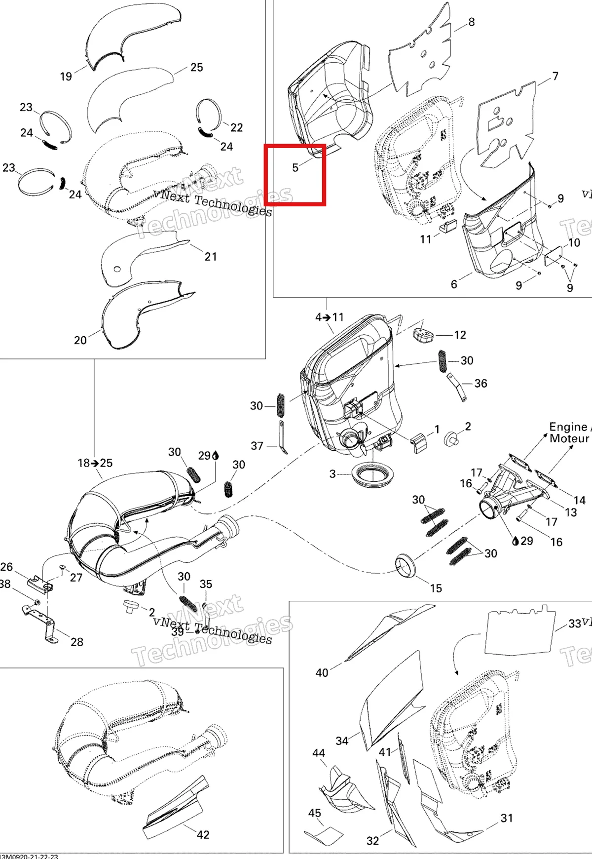Деталь 514054100 (Резус Дефлектор) на схеме узла 2009 Ski-Doo GSX Fan Exhaust System