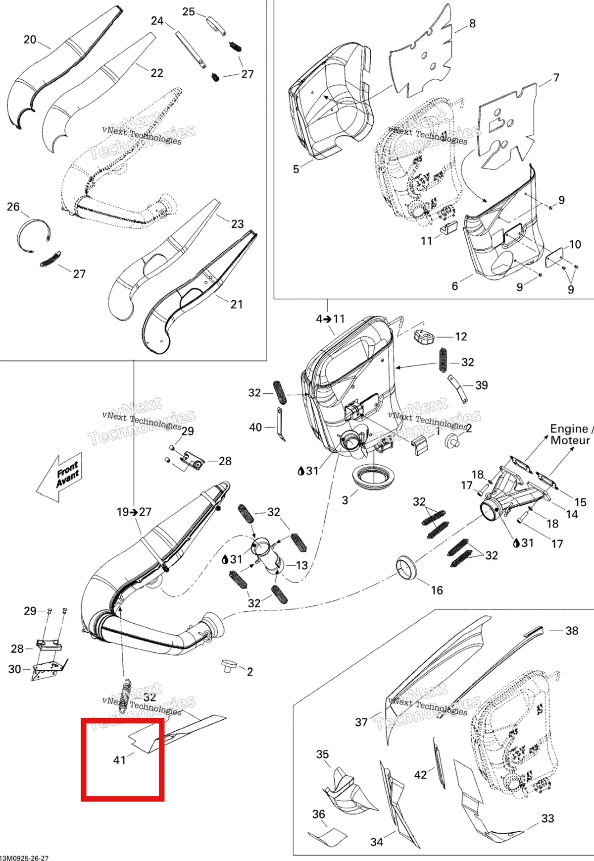 Деталь 514054133 (Светоотражающие Лист) на схеме узла 2009 Ski-Doo Skandic Tundra LT 550F Exhaust System