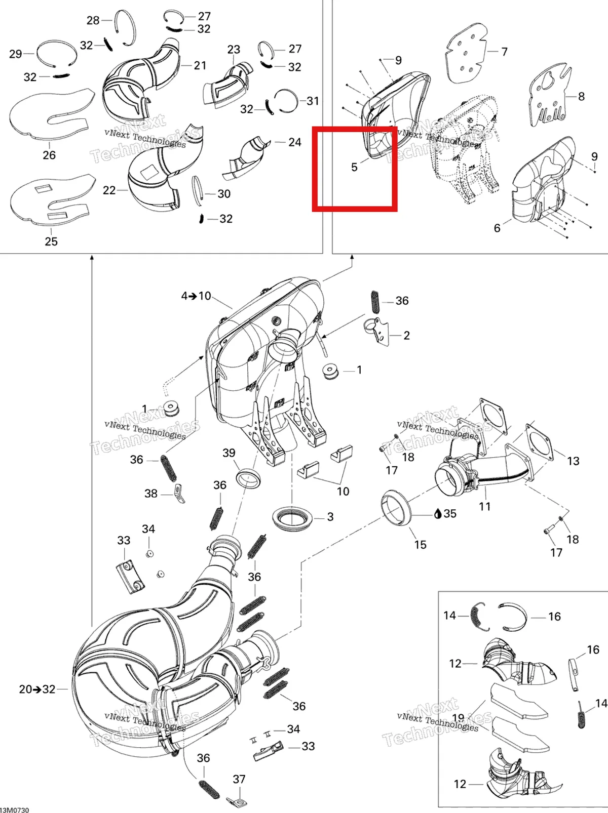 Деталь 514054173 на схеме узла 2007 Ski-Doo MACH Z Adrenaline Exhaust System
