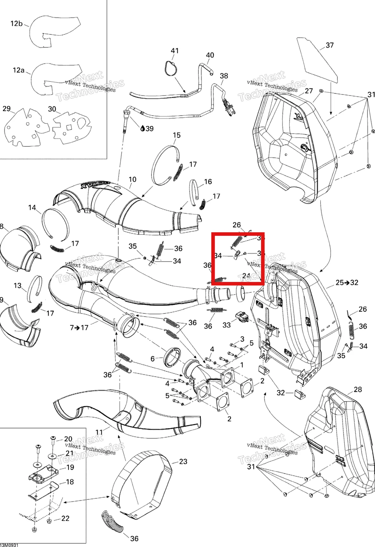 Деталь 514054202 (Дефлектор) на схеме узла 2009 Ski-Doo MX Z X 600RS Exhaust System