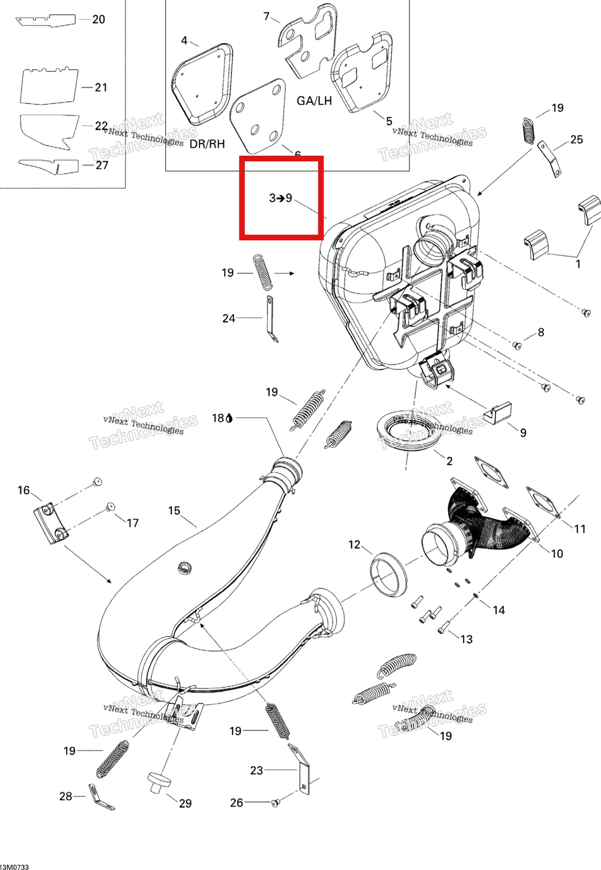 Деталь 514054206 (Деталь Muffler Ass'y. Includes 3 To 9) на схеме узла 2007 Ski-Doo MX Z 440X Racing Exhaust System