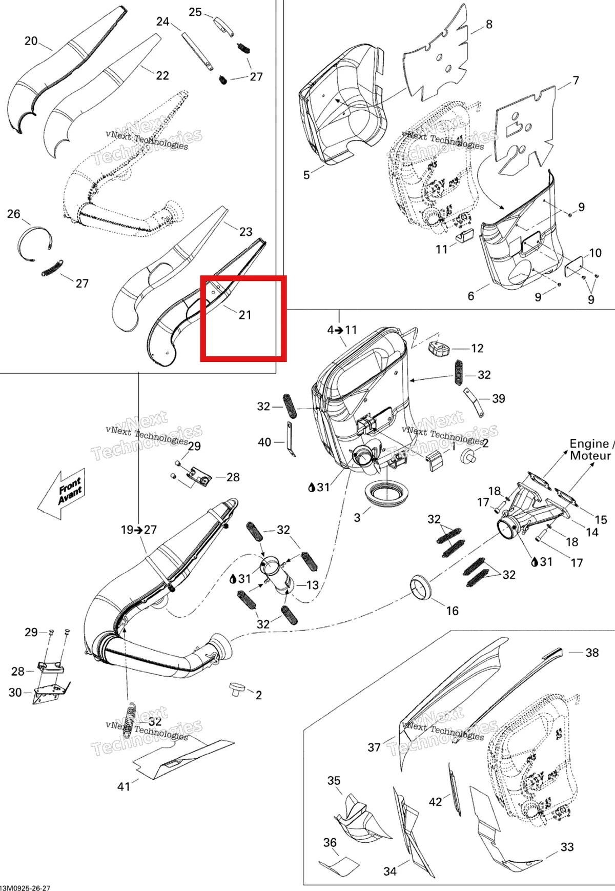 Деталь 514054209 (Деталь Rear Lower Half-enveloppe) на схеме узла 2009 Ski-Doo Skandic Tundra LT 550F Exhaust System