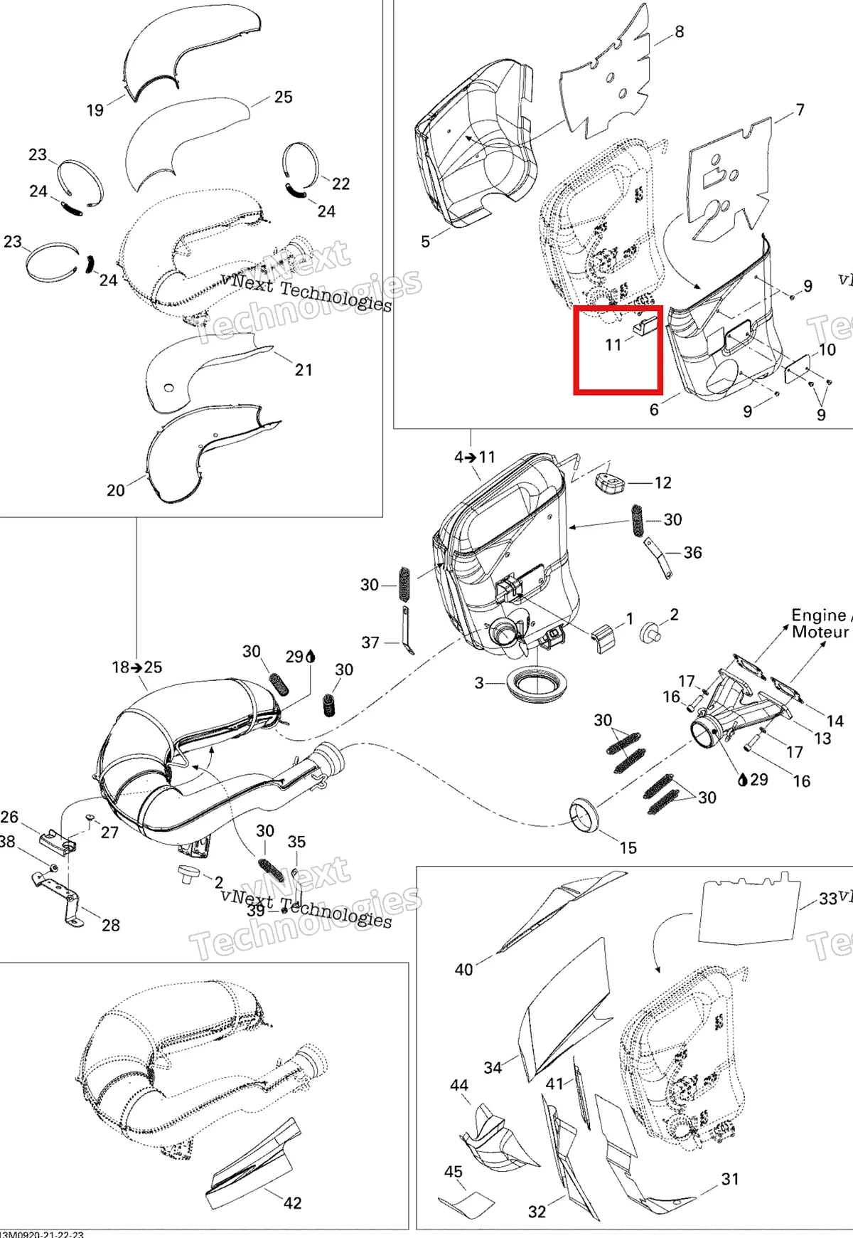 Деталь 514054223 (Нижний Стопор) на схеме узла 2009 Ski-Doo GSX Fan Exhaust System