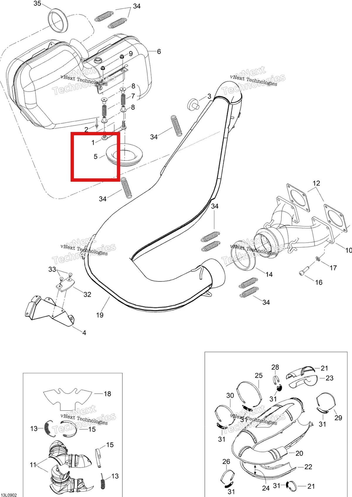 Деталь 514054224 (Держатель) на схеме узла 2009 Ski-Doo Expedition TUV 600 H.O. SDI Exhaust System