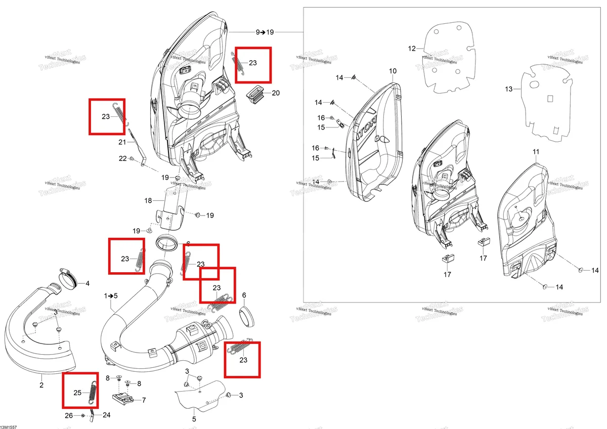 Деталь 514054226 (Пружина) на схеме узла 2015 Ski-Doo EXPEDITION LE 1200 4-TEC Exhaust System