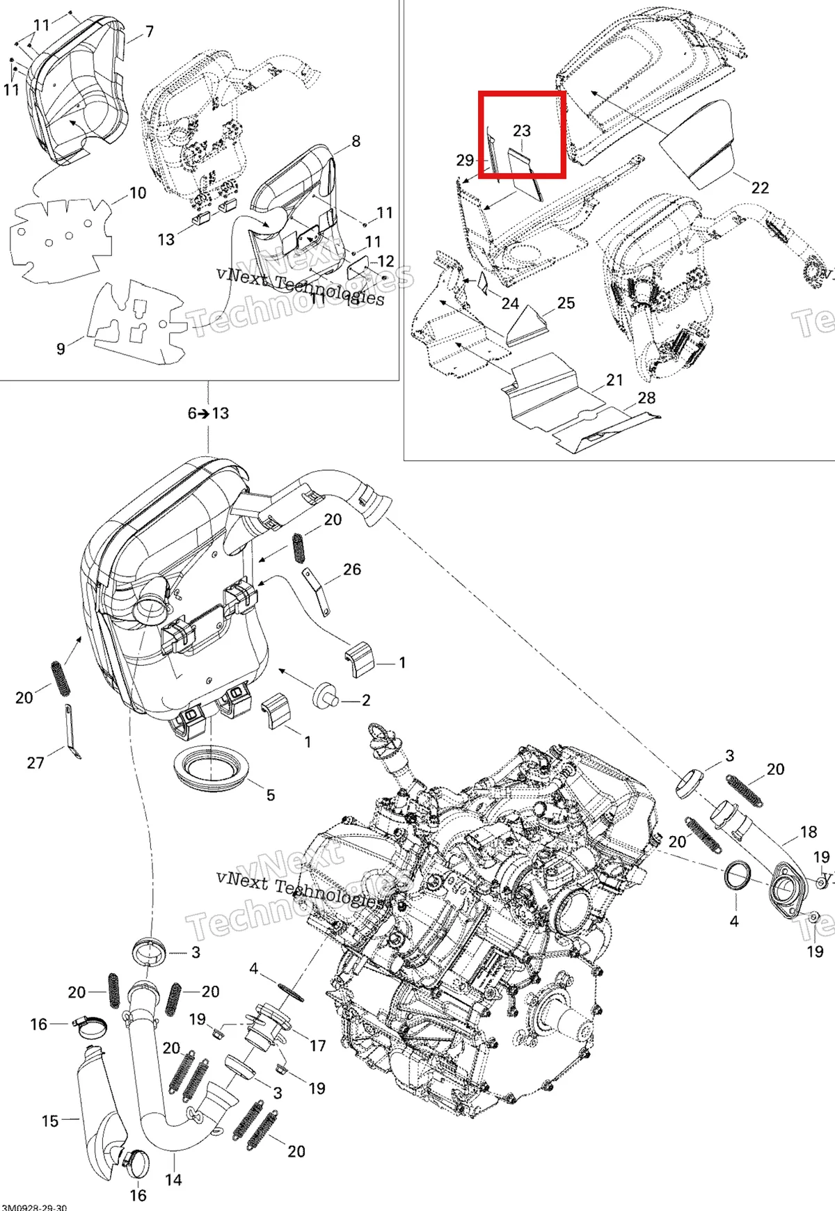 Деталь 514054267 (Светоотражающие Лист) на схеме узла 2009 Ski-Doo Legend Touring Exhaust System