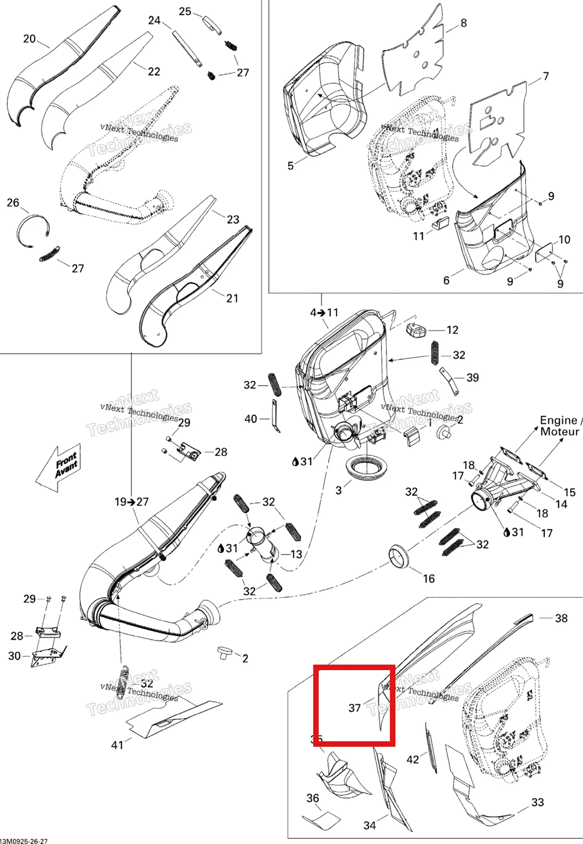 Деталь 514054291 (Светоотражающие Лист) на схеме узла 2009 Ski-Doo Skandic Tundra LT 550F Exhaust System