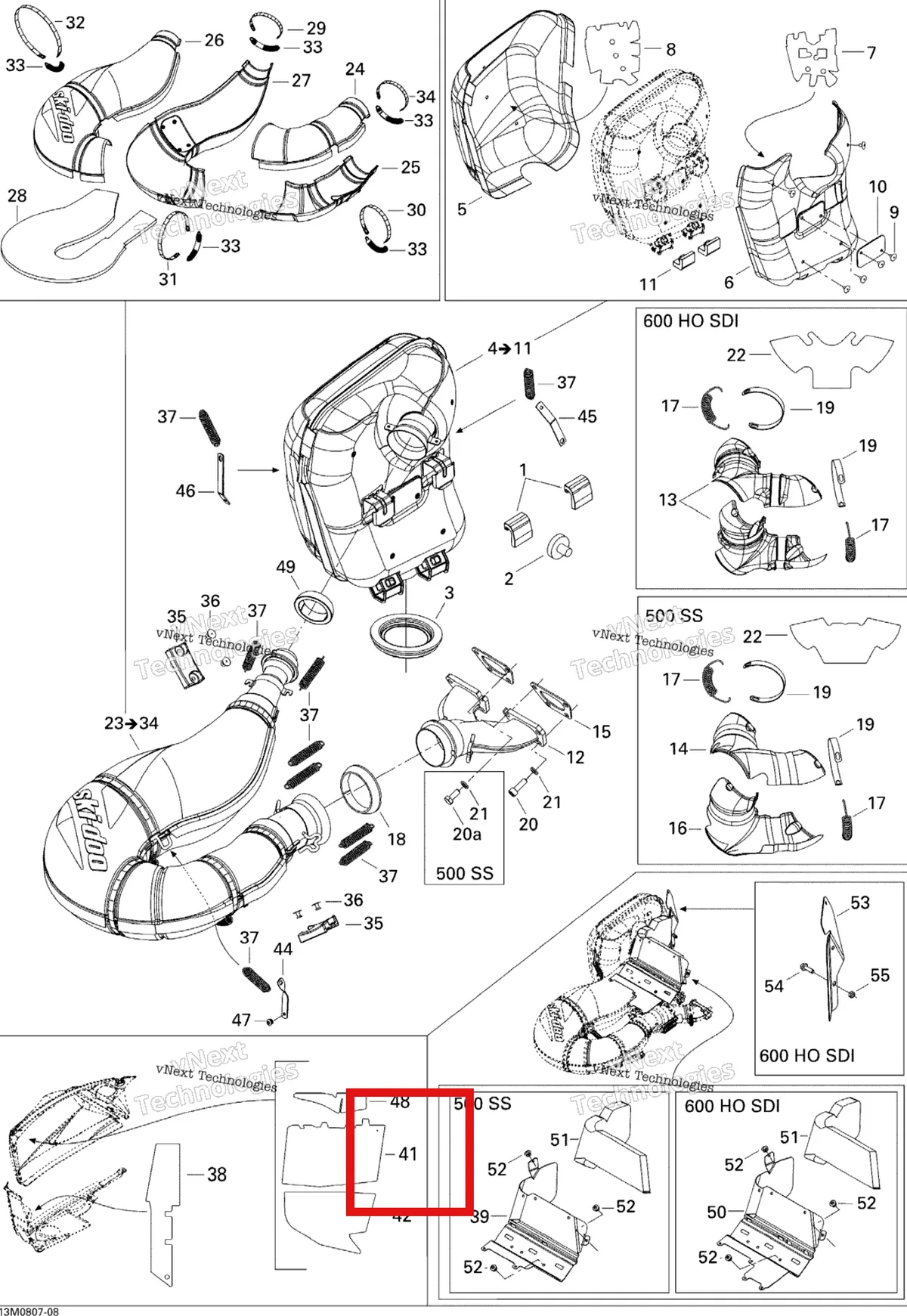 Деталь 514054350 на схеме узла 2008 Ski-Doo GTX LTD 600 HO SDI Exhaust System
