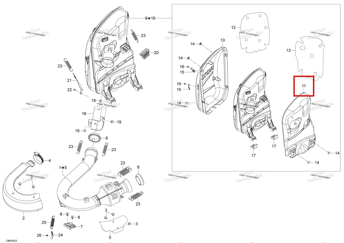 Деталь 514054369 (Тепловой Щит) на схеме узла 2019 Ski-Doo EXPEDITION LE-SE 1200 4-TEC Exhaust - 1200 4-Tec
