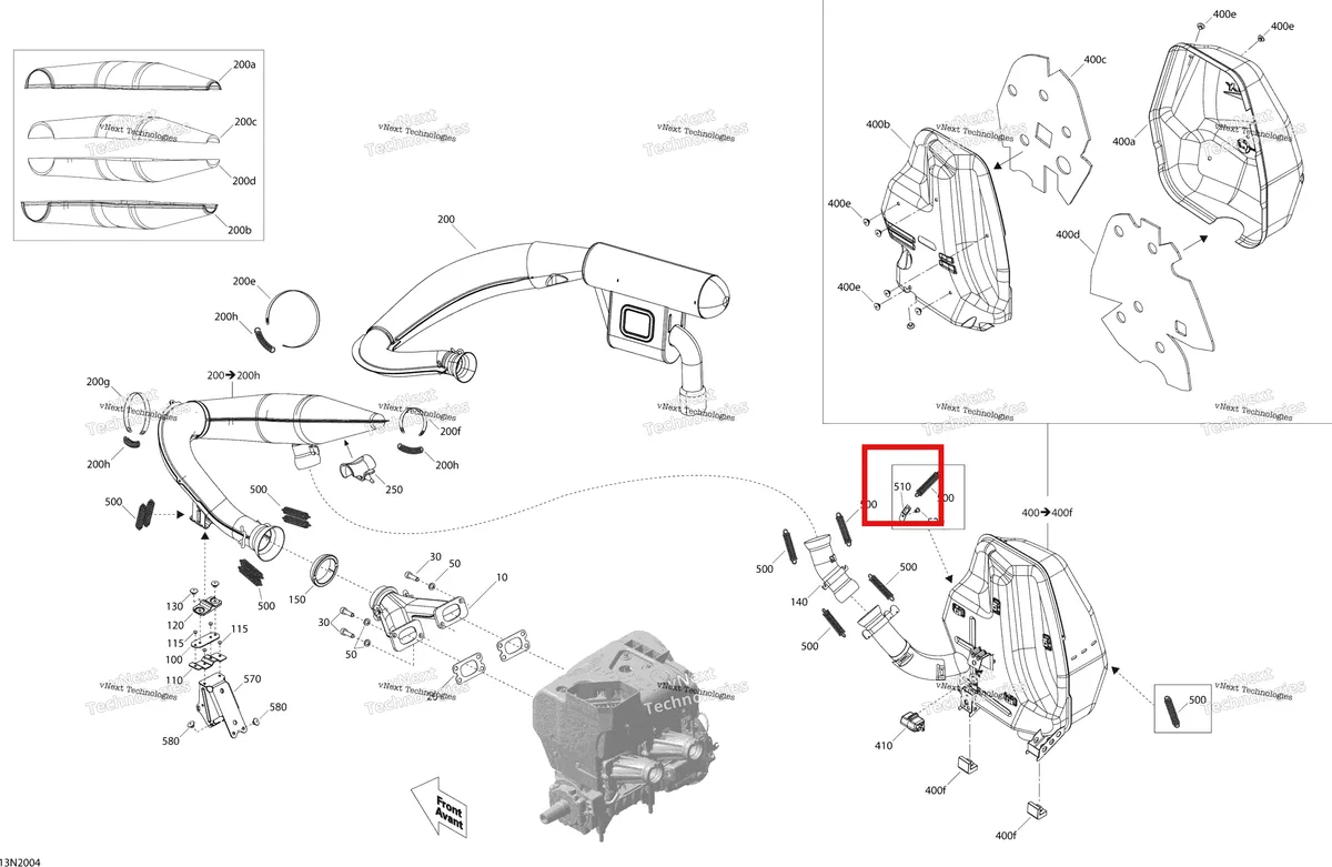 Деталь 514054391 (Кронштейн) на схеме узла 2020 Ski-Doo SKANDIC WT 550F Engine - Exhaust