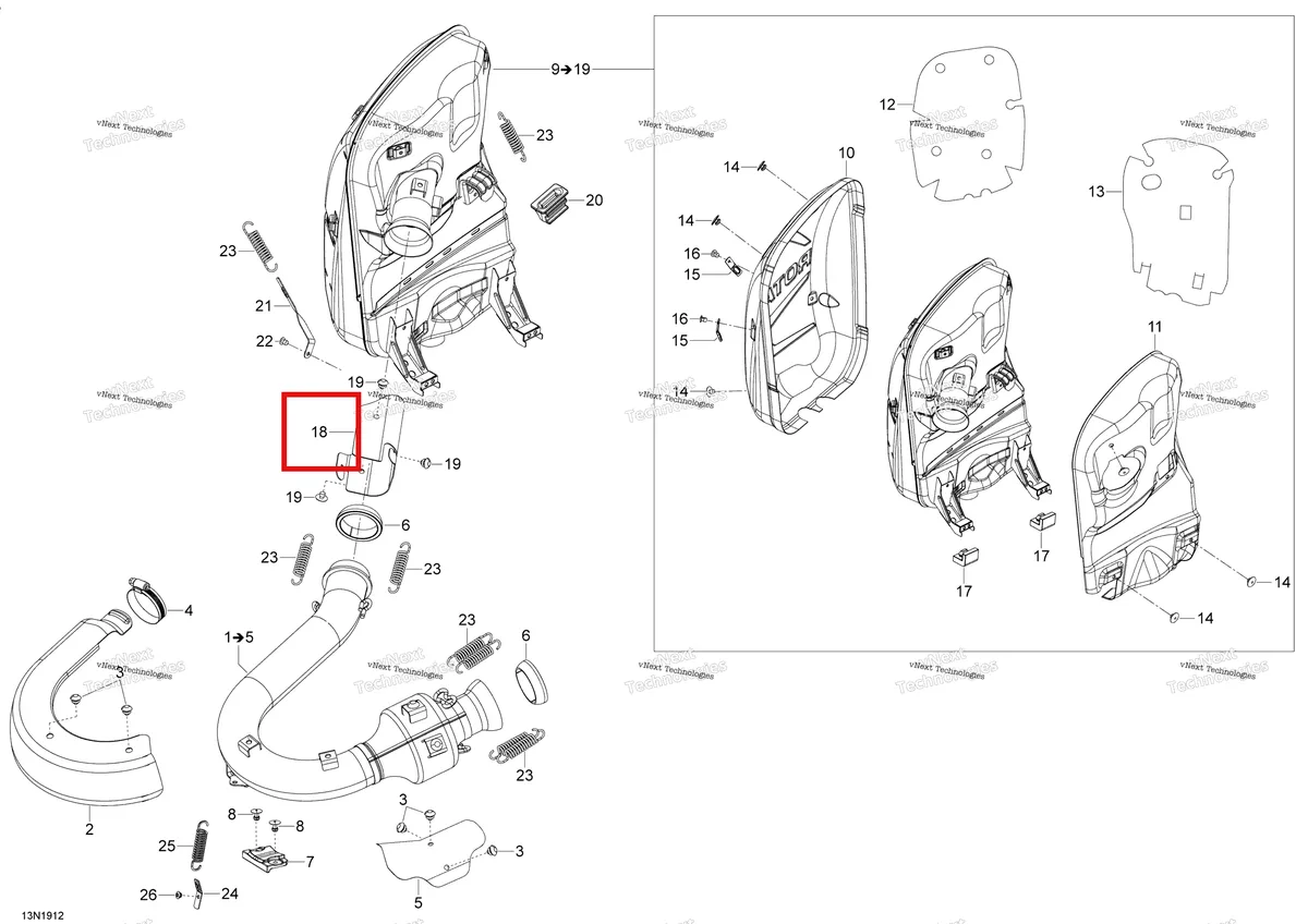 Деталь 514054396 (Дефлектор) на схеме узла 2019 Ski-Doo EXPEDITION LE-SE 1200 4-TEC Exhaust - 1200 4-Tec