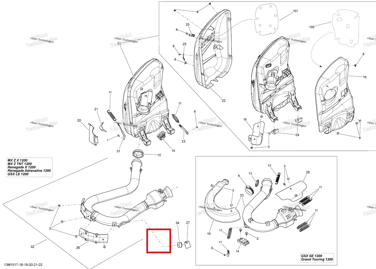 Деталь 514054398 (Светоотражающие Лист) на схеме узла 2015 Ski-Doo GRAND TOURING LE 1200 XR137 Exhaust System