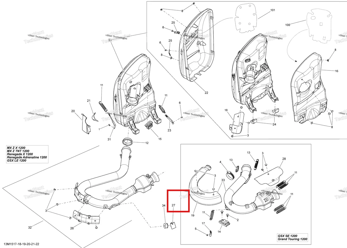 Деталь 514054399 (Светоотражающие Лист) на схеме узла 2015 Ski-Doo GRAND TOURING LE 1200 XR137 Exhaust System