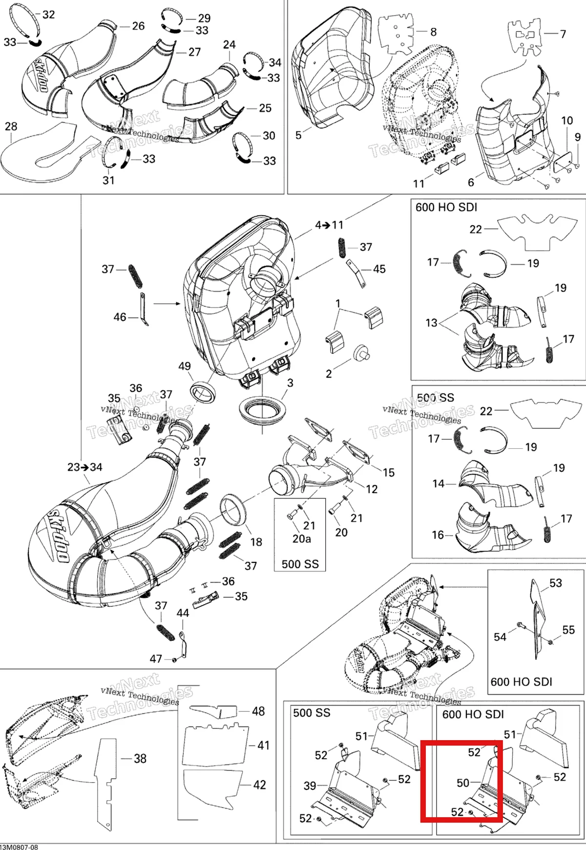 Деталь 514054403 на схеме узла 2008 Ski-Doo GTX LTD 600 HO SDI Exhaust System