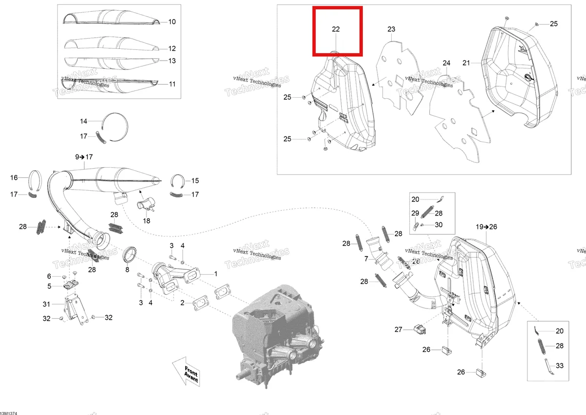 Деталь 514054420 (Дефлектор) на схеме узла 2013 Ski-Doo Skandic WT 550F XU Exhaust System