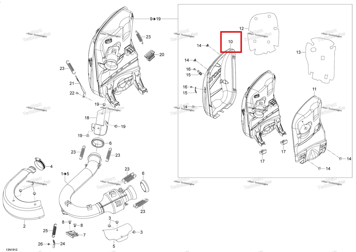 Деталь 514054474 (Резус Тепловой Щит) на схеме узла 2019 Ski-Doo EXPEDITION LE-SE 1200 4-TEC Exhaust - 1200 4-Tec