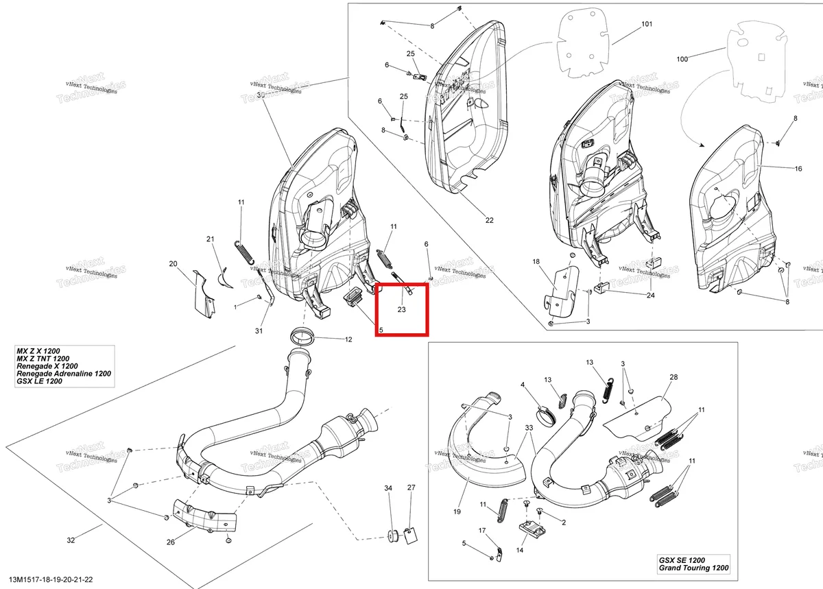 Деталь 514054484 (Кронштейн) на схеме узла 2015 Ski-Doo RENEGADE ADRENALINE 1200 XR137 Exhaust System