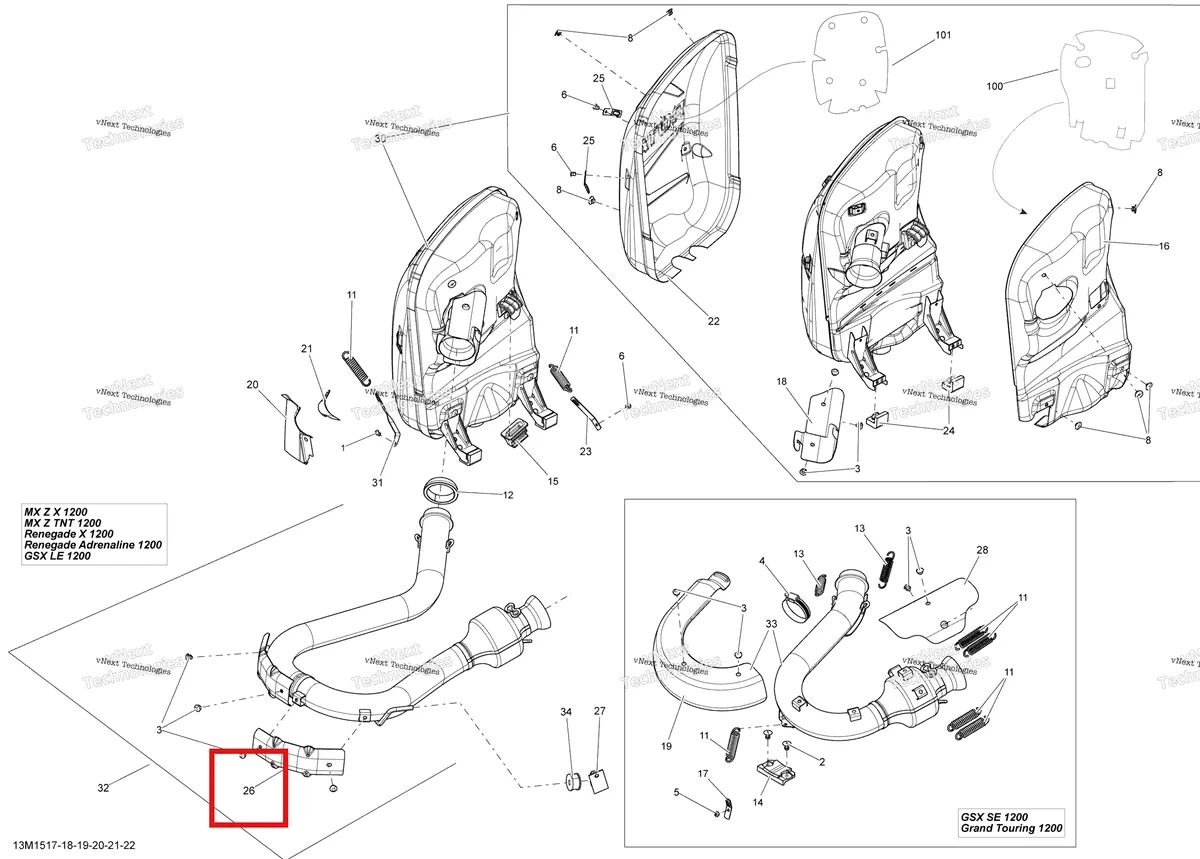 Деталь 514054564 на схеме узла 2015 Ski-Doo RENEGADE ADRENALINE 1200 XR137 Exhaust System
