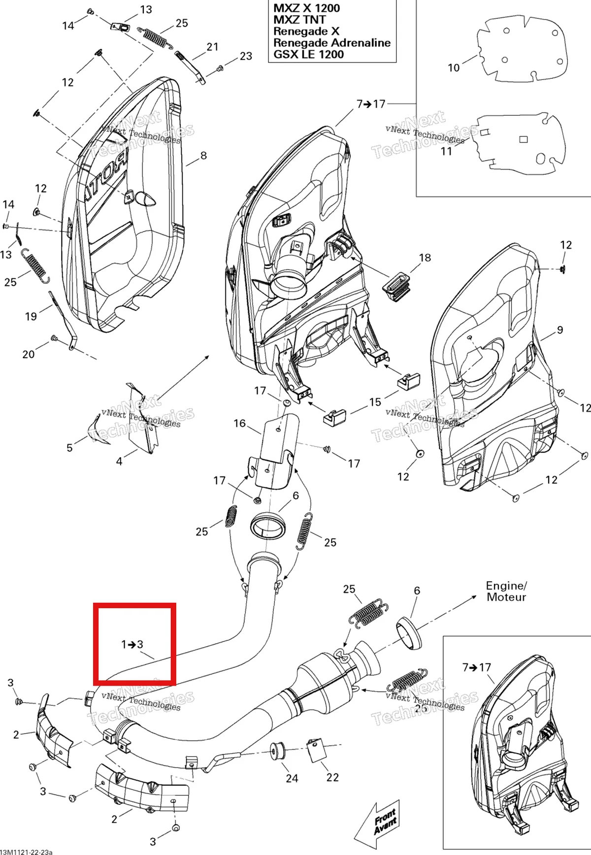 Деталь 514054571 на схеме узла 2011 Ski-Doo Renegade X & Adrenaline 1200 XR Exhaust System