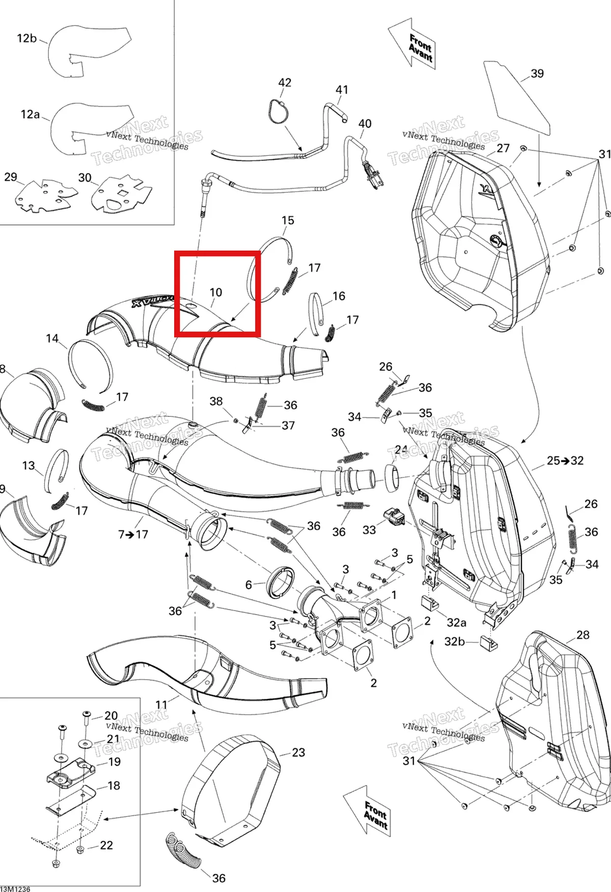 Деталь 514054591 (Задняя Верхняя Половина) на схеме узла 2012 Ski-Doo MX Z X 600RS Exhaust System