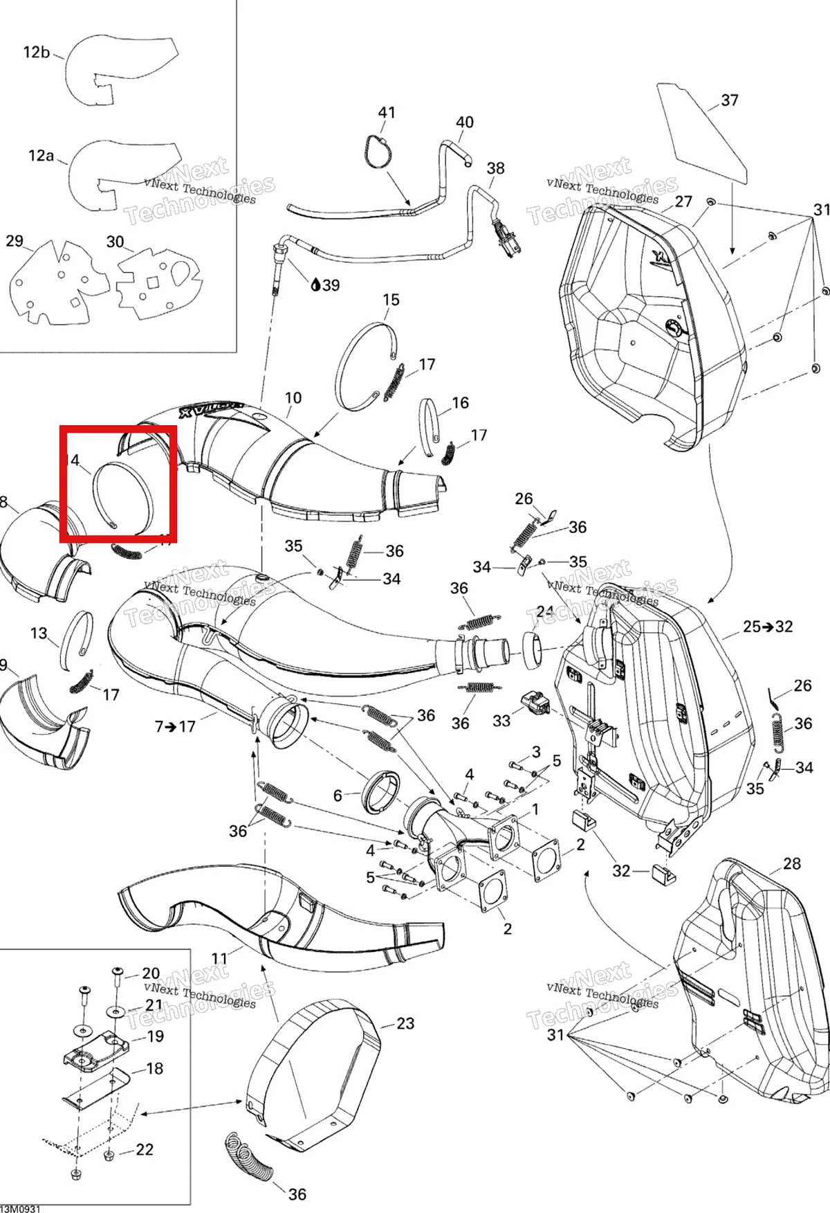 Деталь 514054595 (Деталь Calibrated Tube Ass'y. Includes 7 To 17) на схеме узла 2009 Ski-Doo MX Z X 600RS Exhaust System
