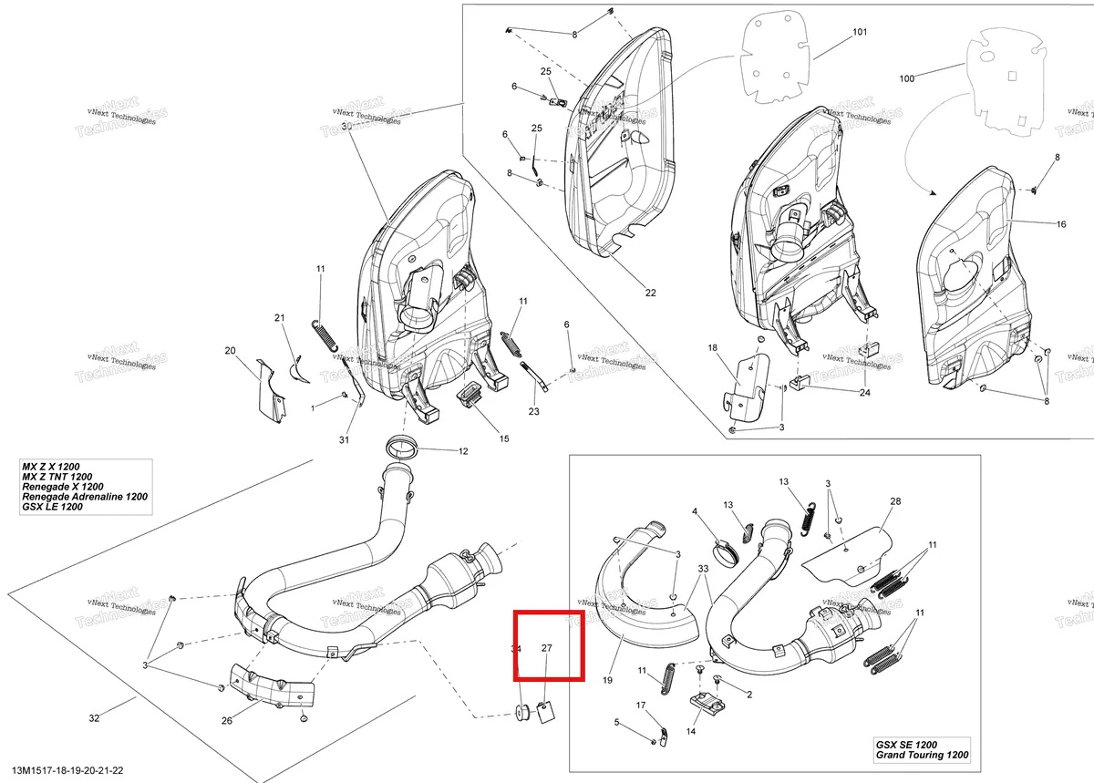 Деталь 514054600 на схеме узла 2015 Ski-Doo RENEGADE ADRENALINE 1200 XR137 Exhaust System