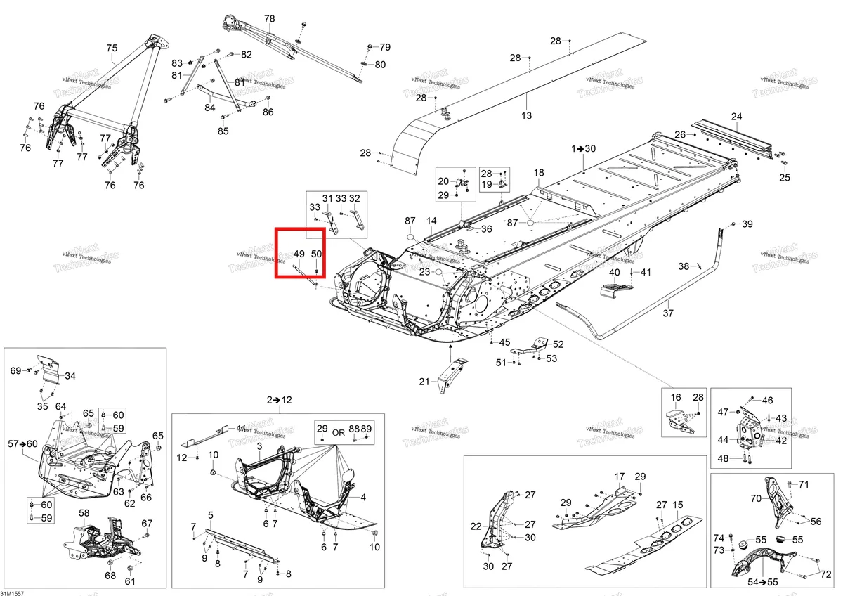 Деталь 514054616 (Кронштейн) на схеме узла 2015 Ski-Doo EXPEDITION LE 1200 4-TEC Frame