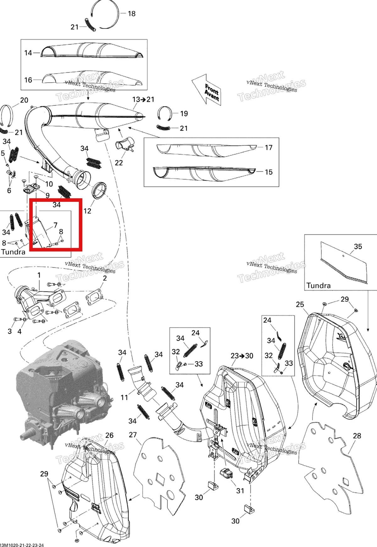 Деталь 514054639 на схеме узла 2010 Ski-Doo Skandic Tundra, STD, SPORT, LT Exhaust System