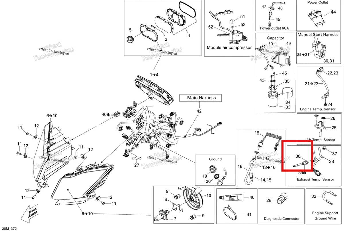 Деталь 514054641 (Датчик Температуры) на схеме узла 2013 Ski-Doo EXPEDITION SE 600HOE, REV XU Electrical System