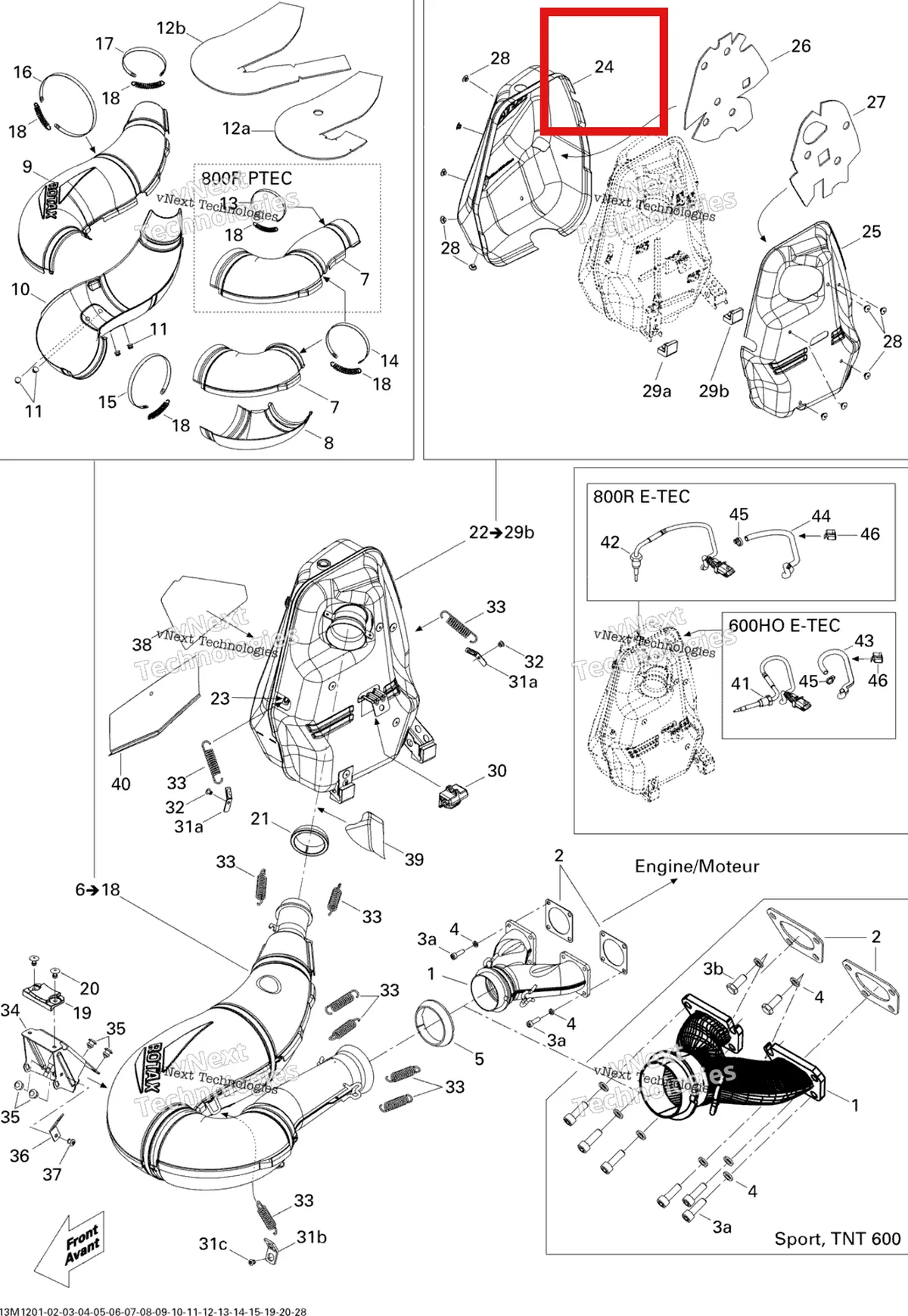 Деталь 514054710 на схеме узла 2012 Ski-Doo Summit SP 800R E-TEC Exhaust System 800R Etec