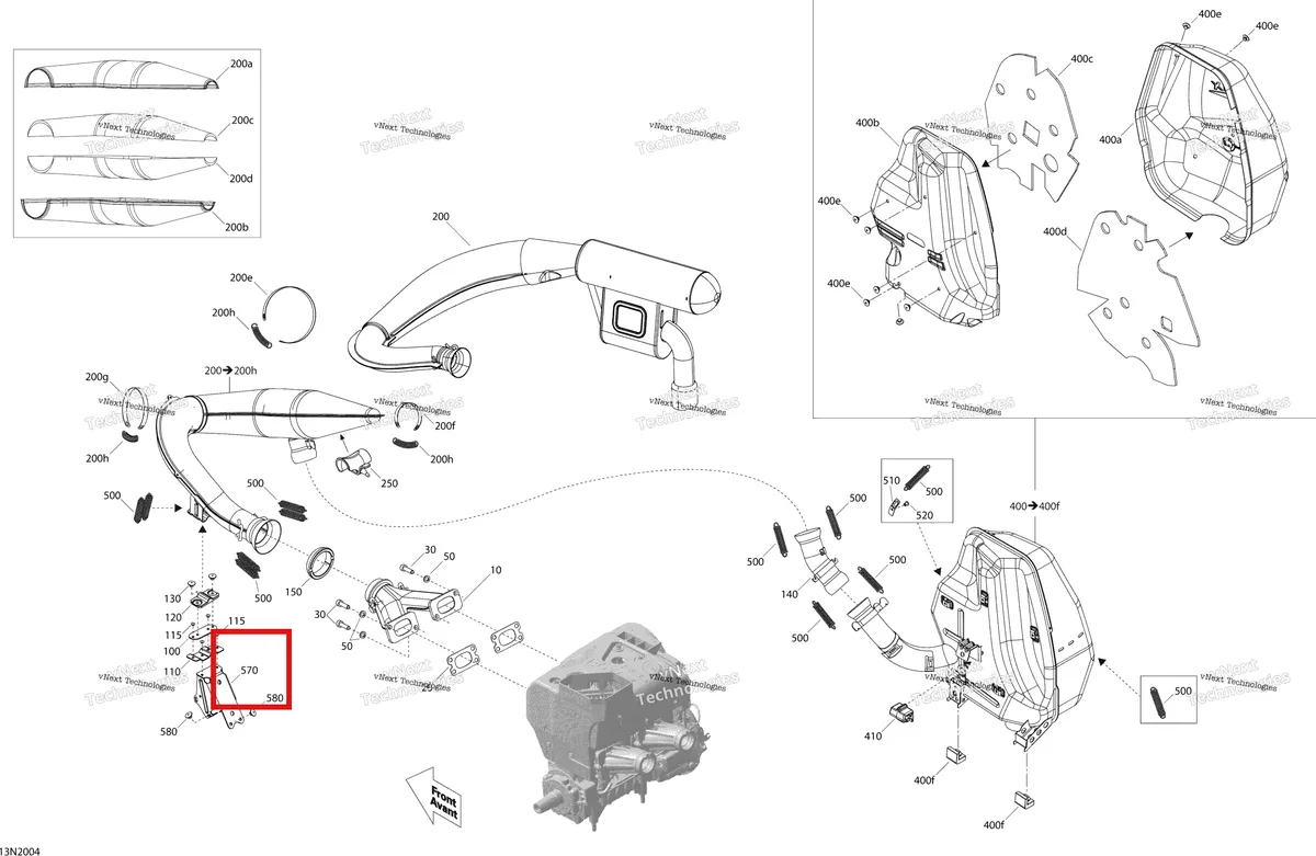Деталь 514054767 (Поддержка Глушитель) на схеме узла 2020 Ski-Doo SKANDIC WT 550F Engine - Exhaust