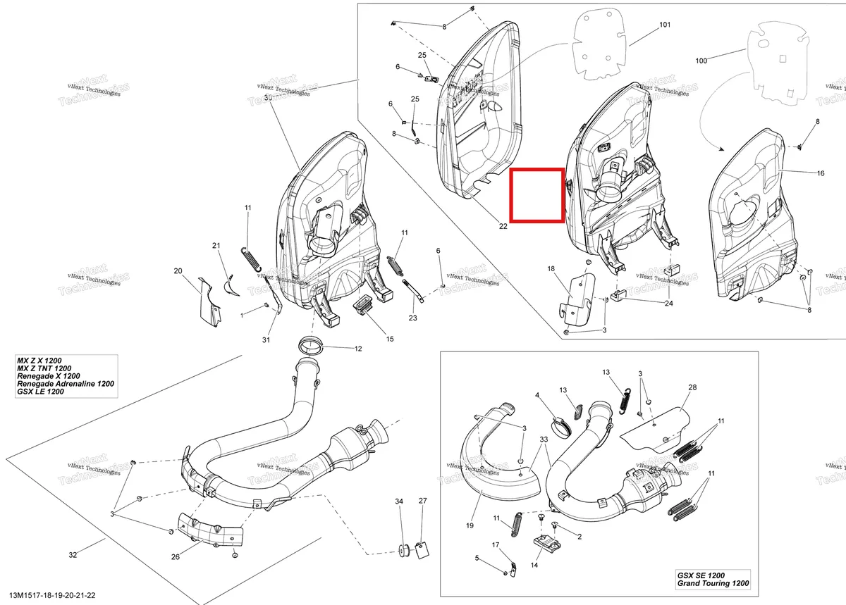 Деталь 514054782 на схеме узла 2015 Ski-Doo GRAND TOURING LE 1200 XR137 Exhaust System