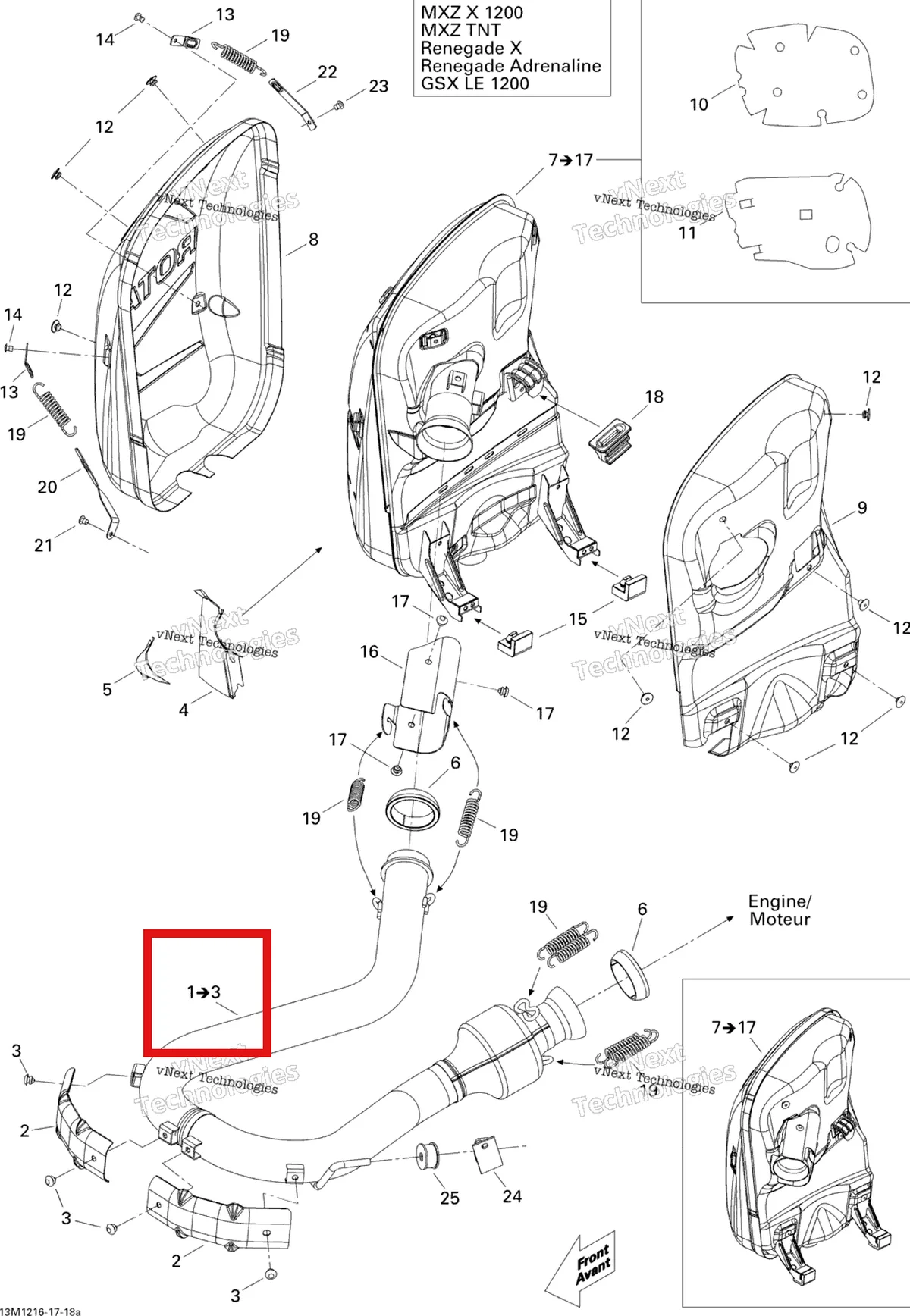 Деталь 514054840 на схеме узла 2012 Ski-Doo MXZ X & TNT 1200 XR Exhaust System