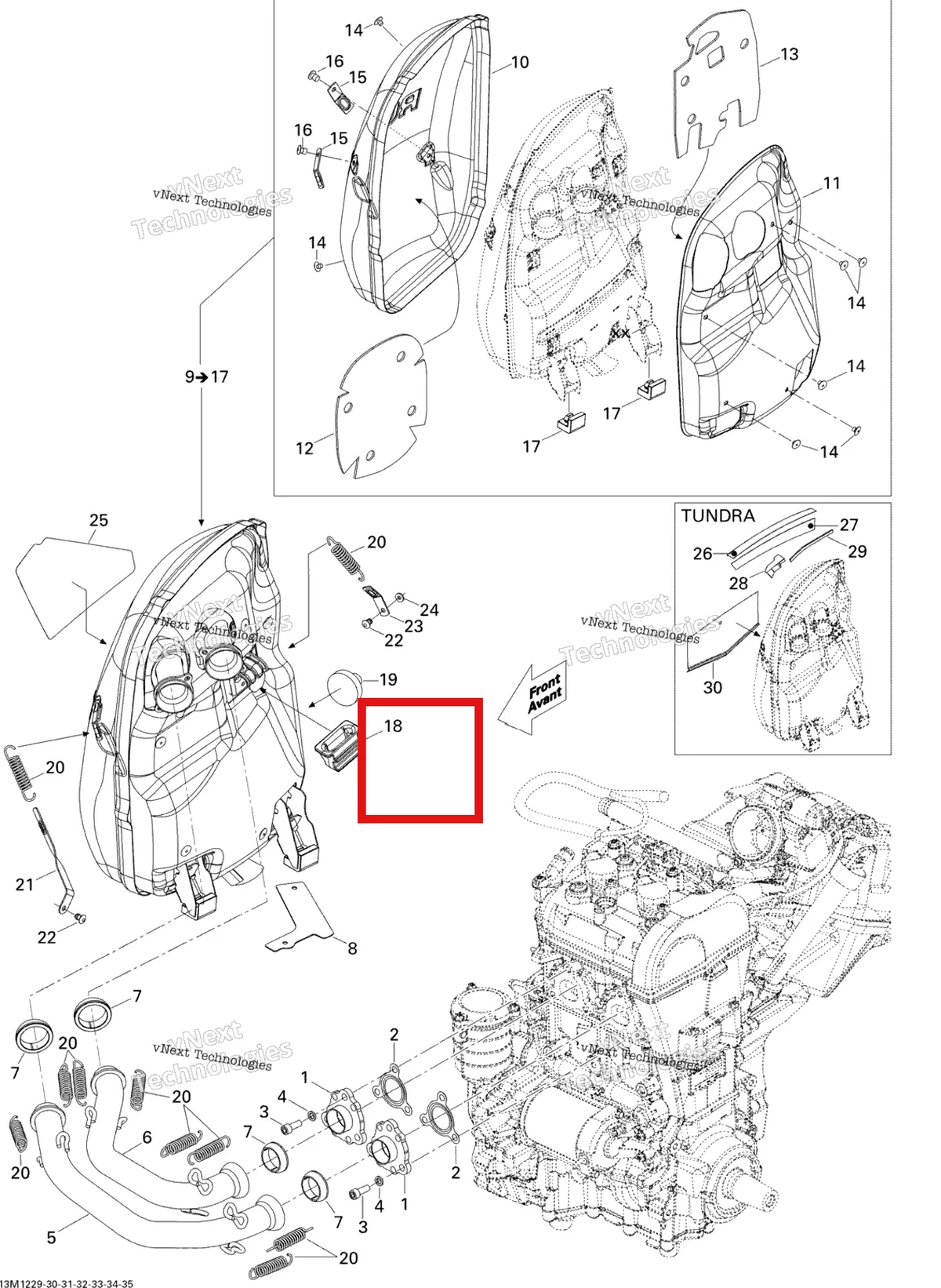 Деталь 514054849 (Деталь Muffler Ass'y. Includes 9 To 17) на схеме узла 2012 Ski-Doo Expedition Sport 600ACE LFF Exhaust System